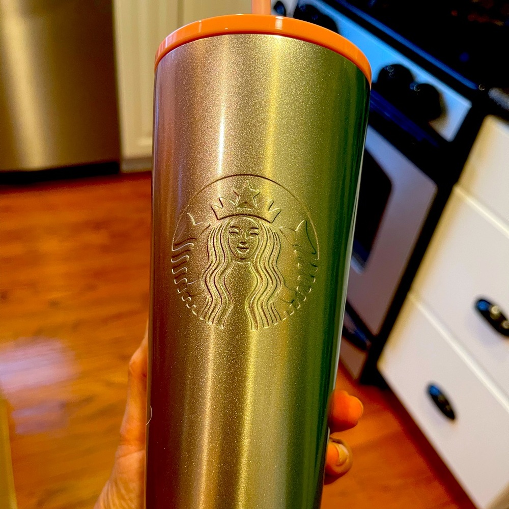 Starbucks stainless steel holiday cup green/pink